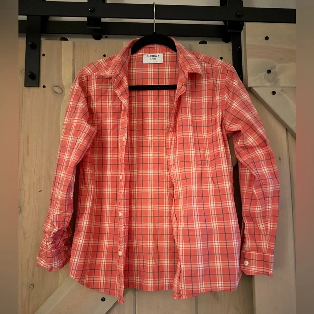 LIKE NEW Old Navy Coral Plaid Shirt